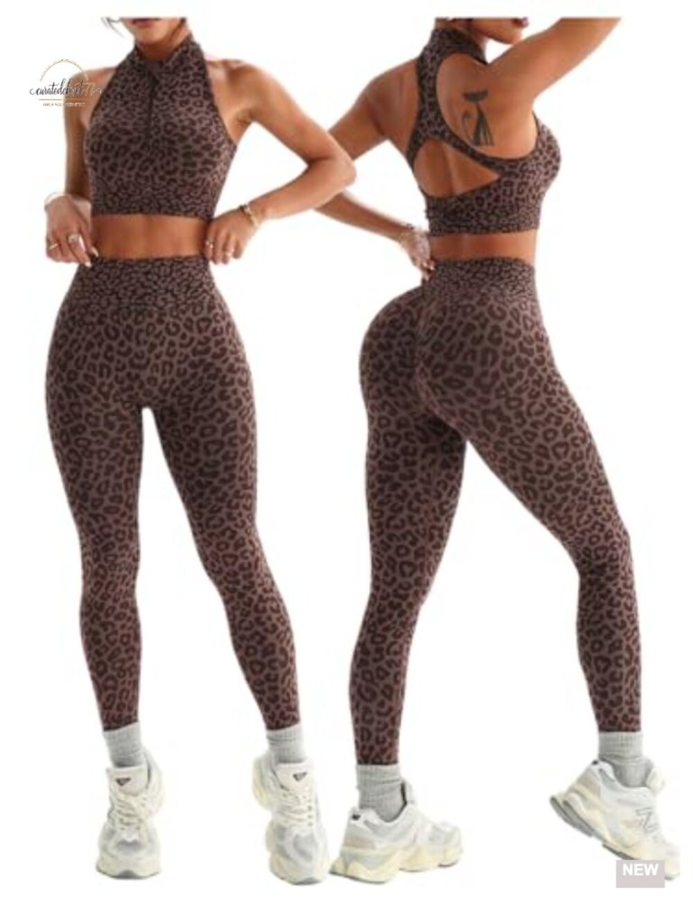 SHENHE 2 Piece Leopard Print Workout Set Zip Sports Bra & Leggings